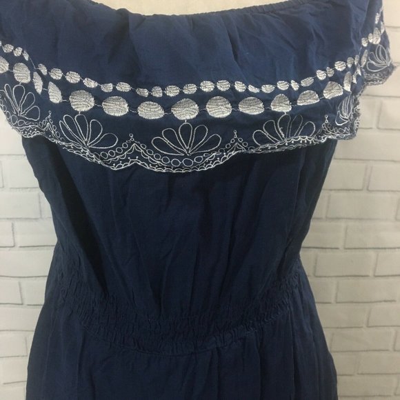 Calypso St Barth for Target Navy Blue Bardot Off Shoulder Dress White Embroidery - Picture 2 of 7